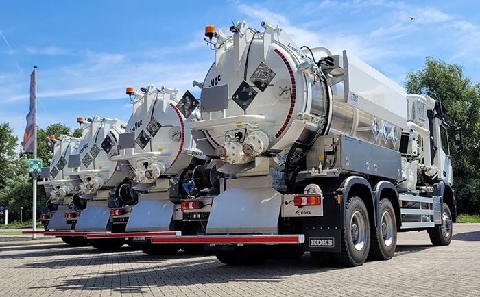 Four KOKS EcoVac ADR vacuum trucks ready for transport to Libya! 🚛🌍